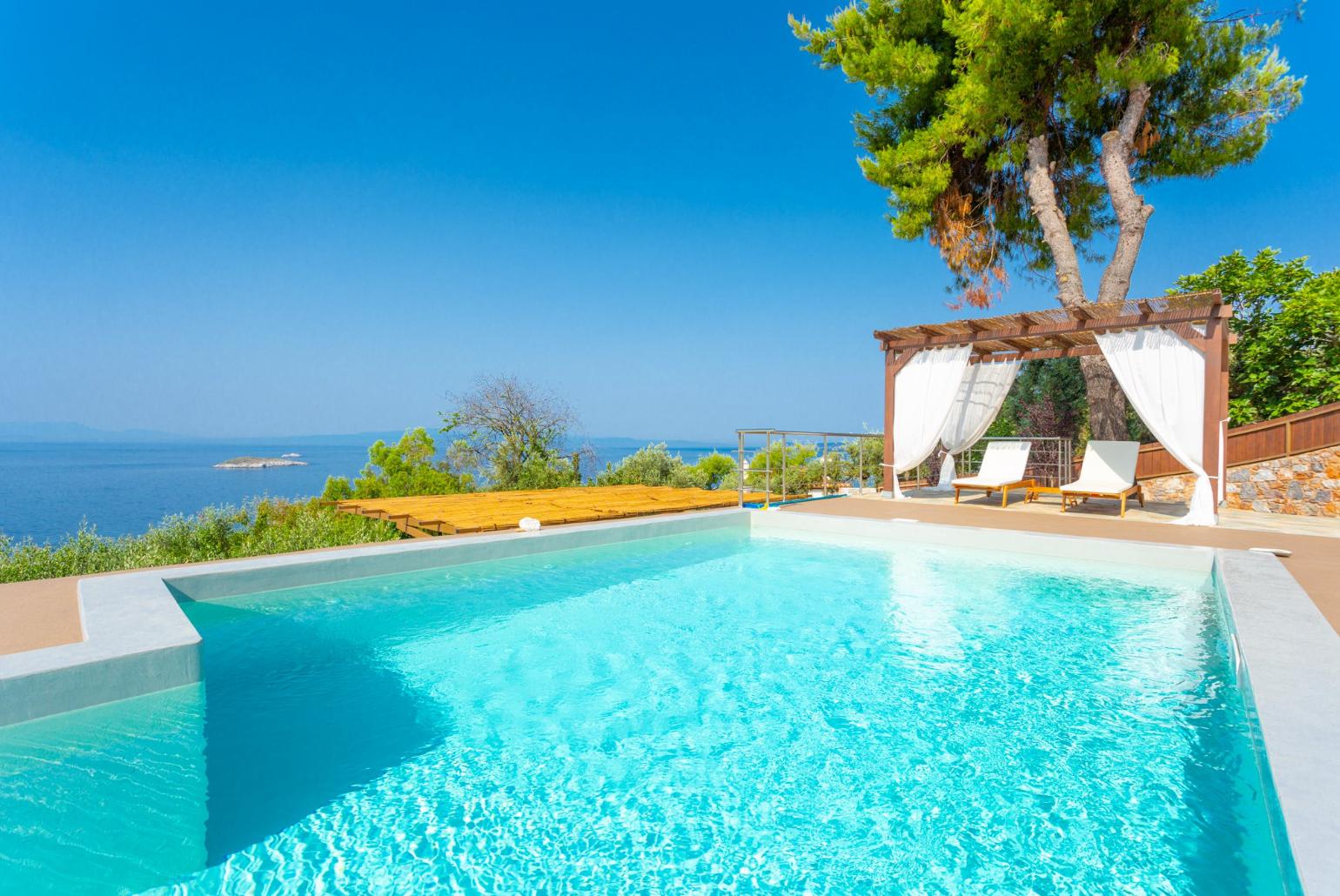 Private pool and terrace with panoramic sea views