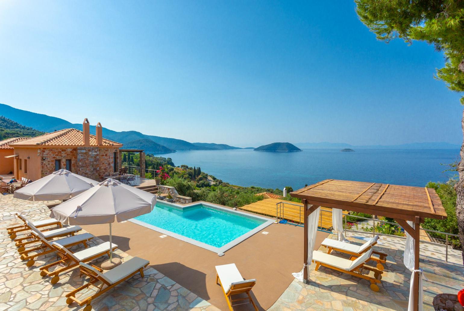 ,Beautiful villa with private pool and terrace with panoramic sea views