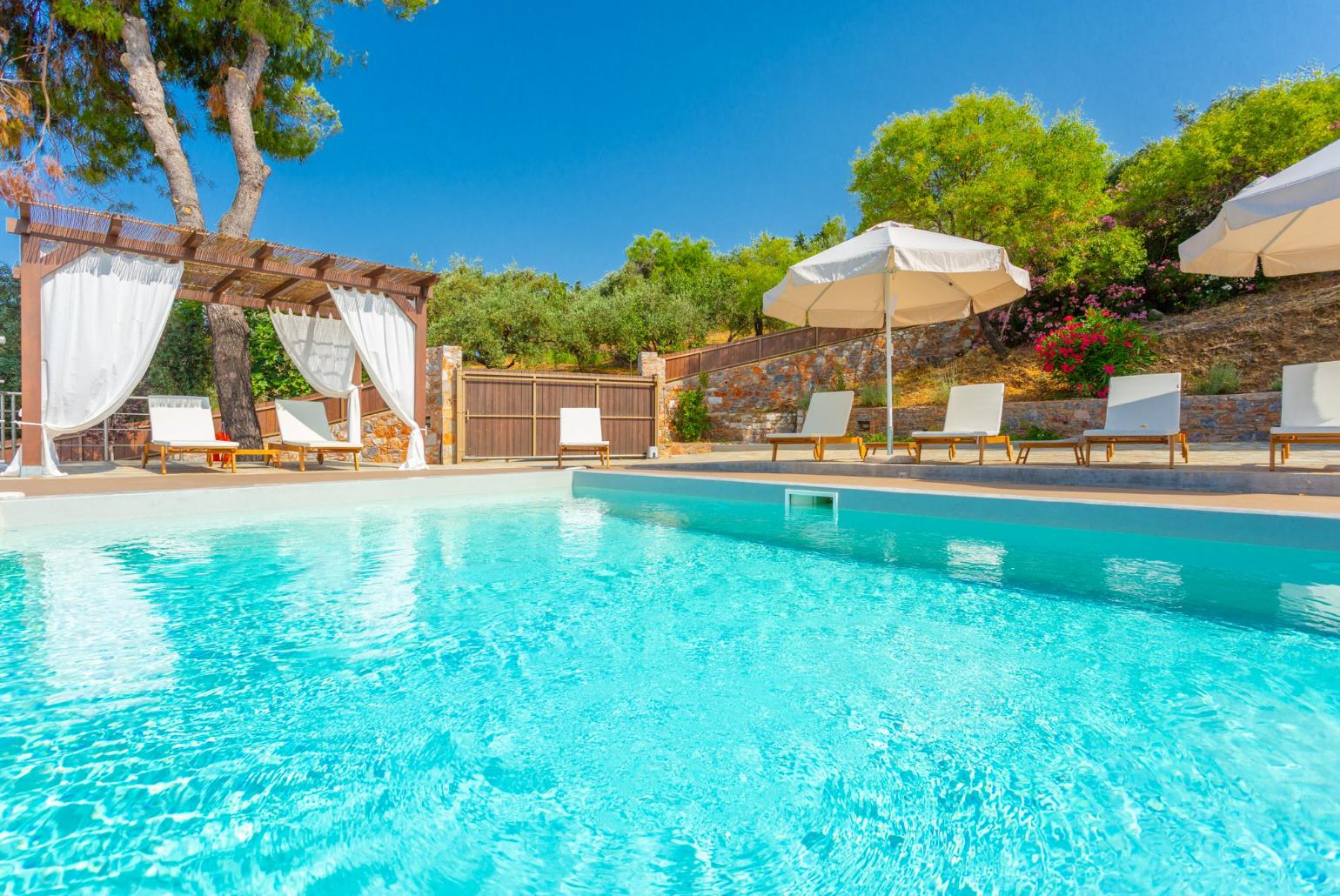 Private pool and terrace with panoramic sea views