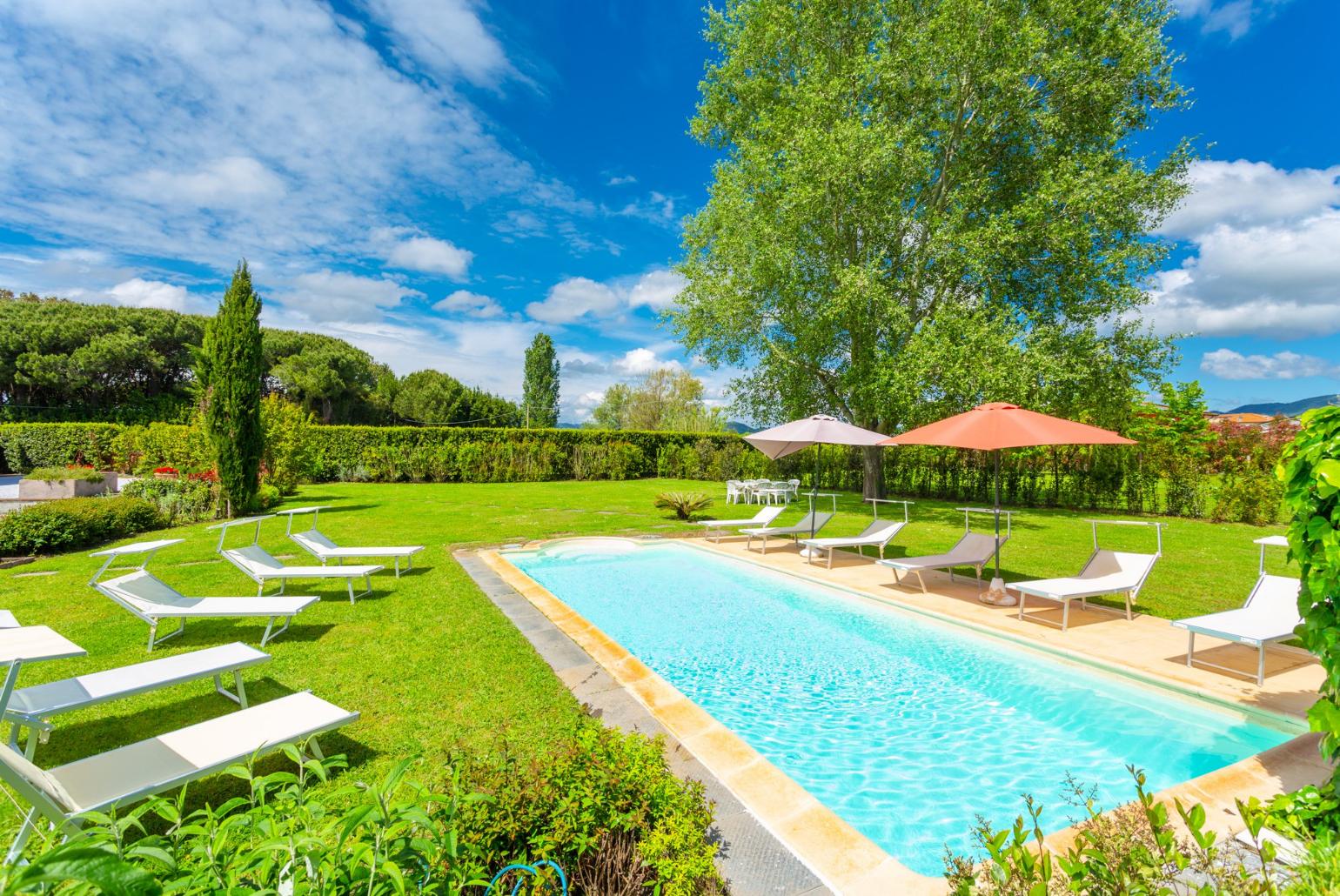 Private pool, terrace, and garden