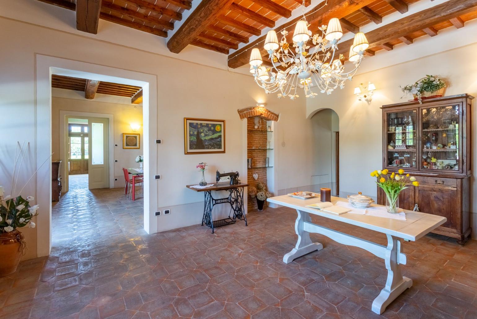 Living area with ornamental fireplace