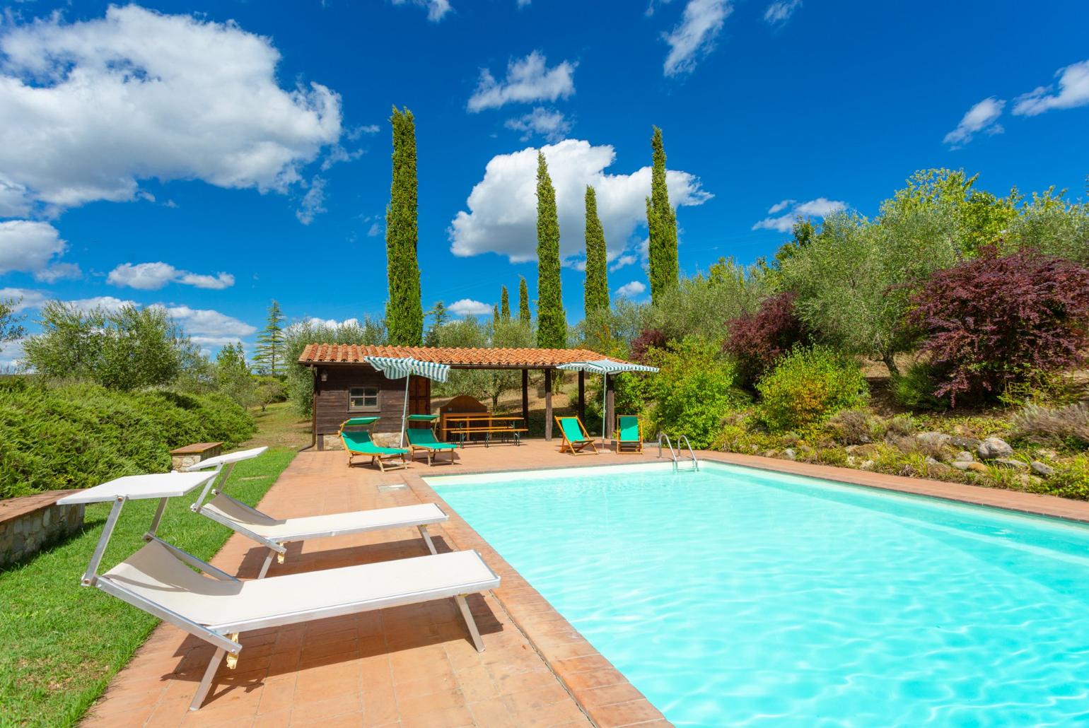 Private pool, terrace, and garden