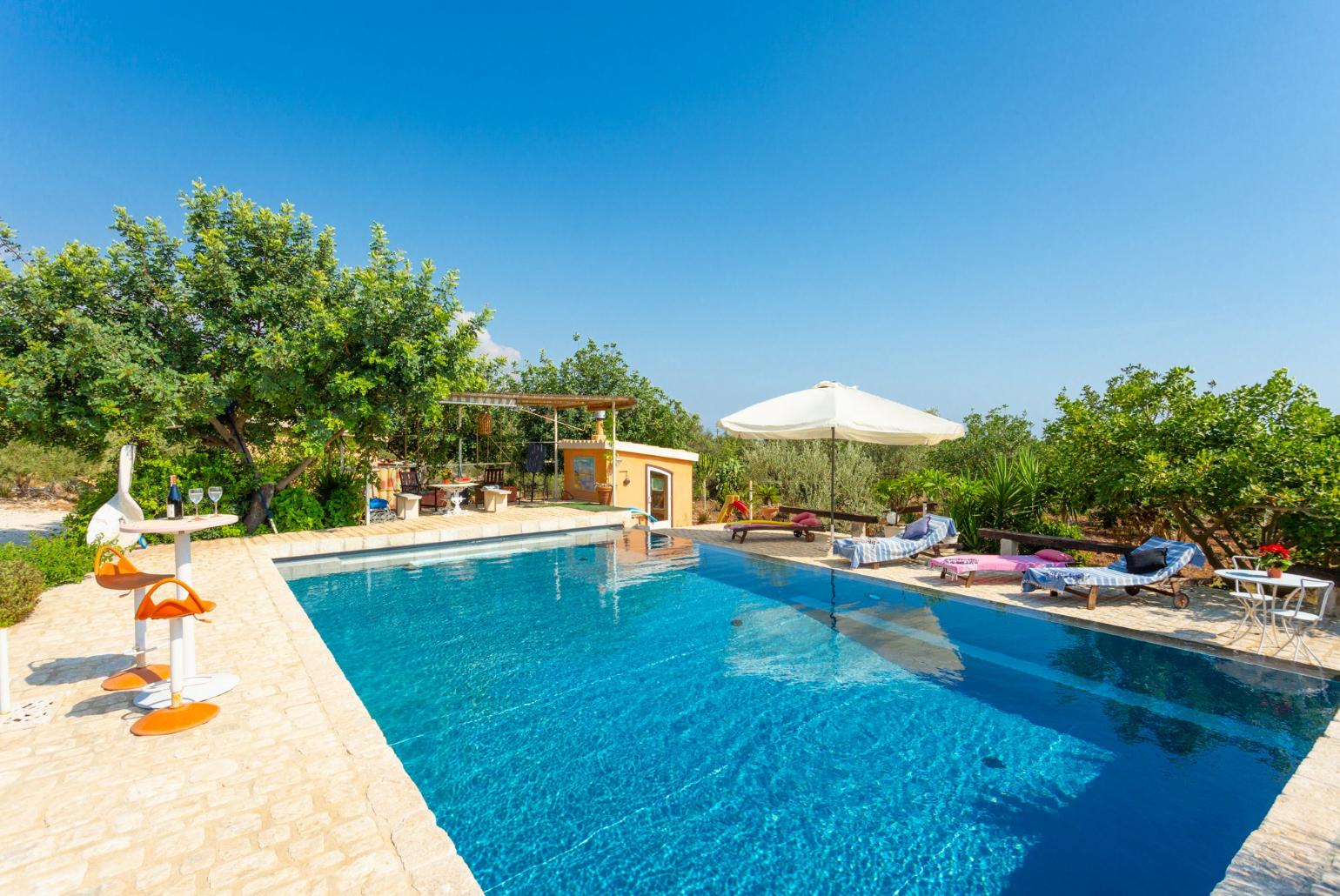 Private pool, terrace, and garden