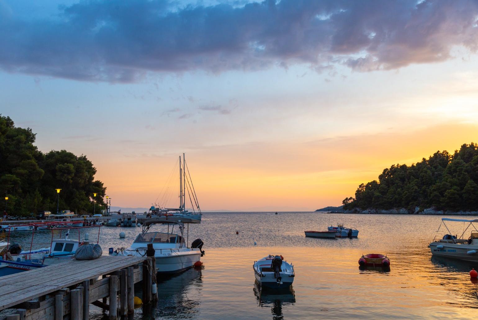 Sunset at Agnontas Beach - only a 3 minute walk from Villa Amarandos