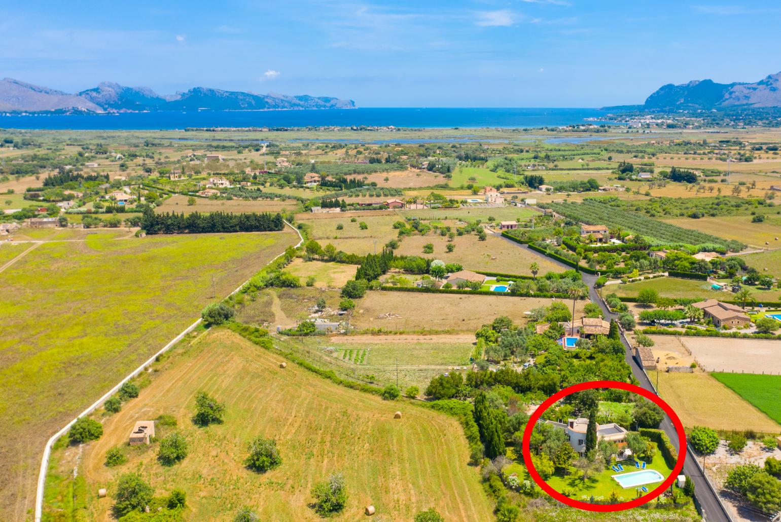 Aerial view showing location of Villa La Torre