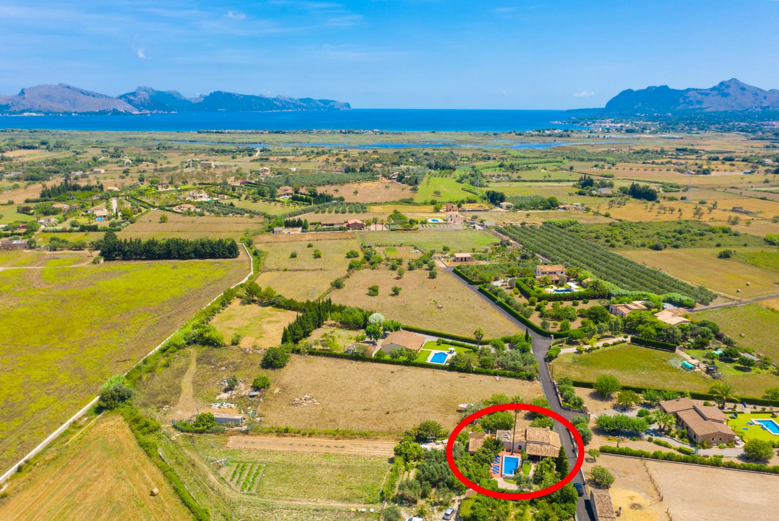 Aerial view showing location of Villa Cortijo