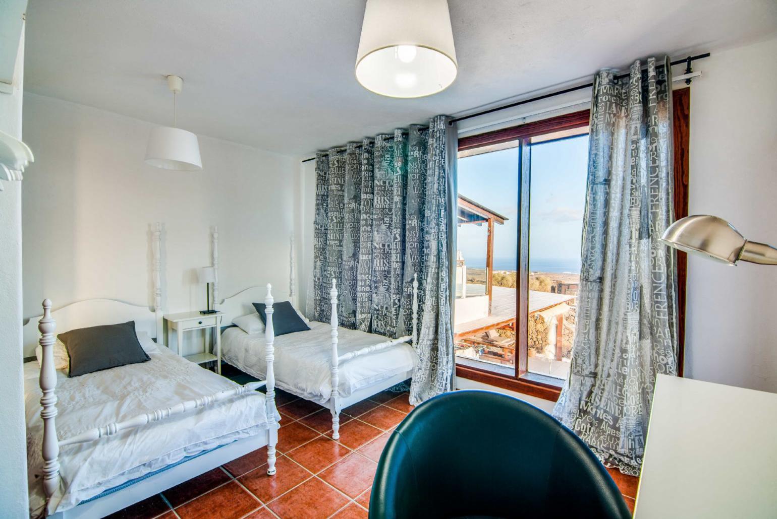 Twin bedroom with sea views