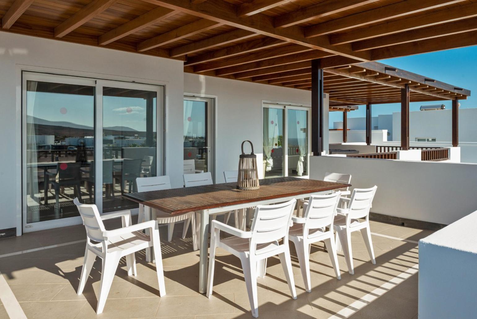 Sheltered terrace with dining area and beautiful views