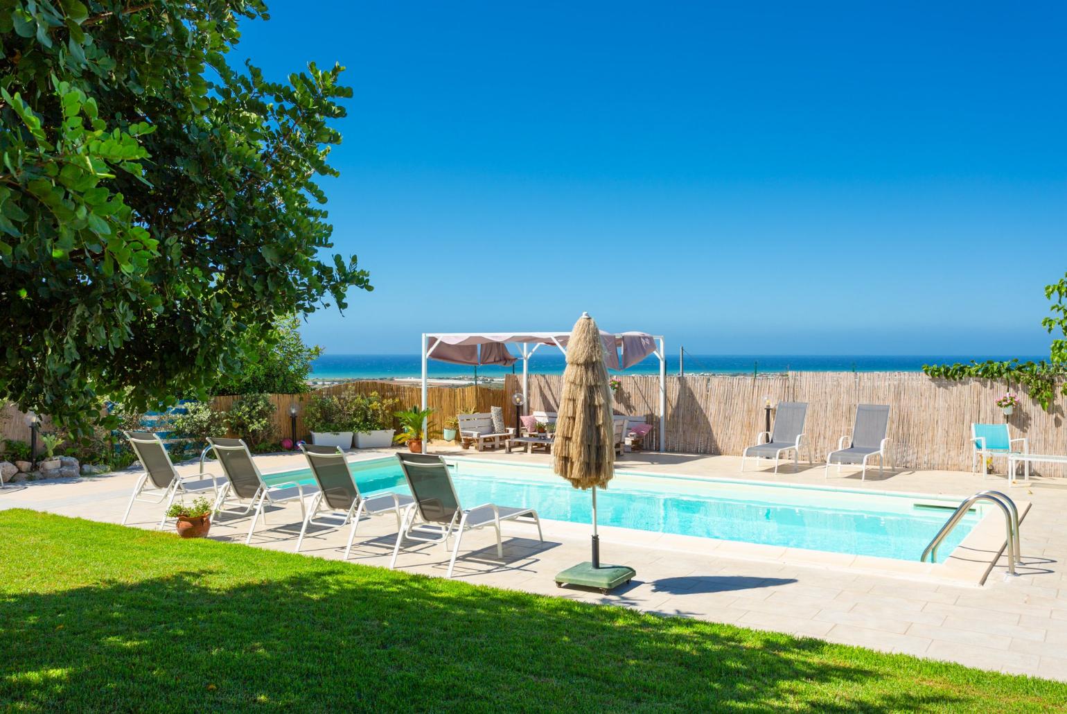 Private pool and terrace with sea views