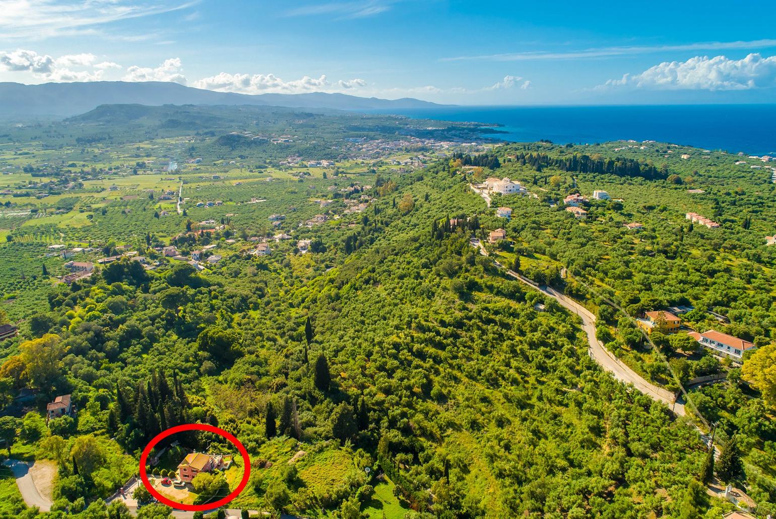 Aerial view showing location of Villa Eliza