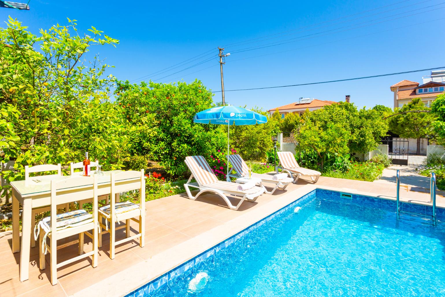 Private pool, terrace, and garden