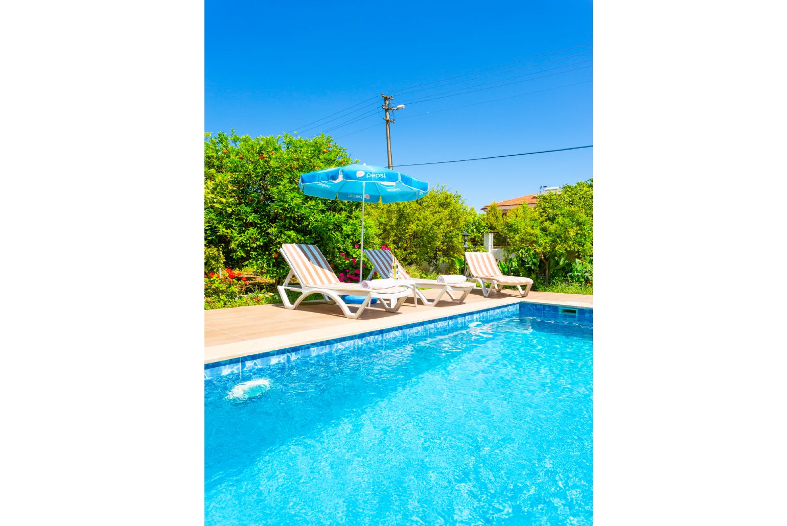 Private pool, terrace, and garden