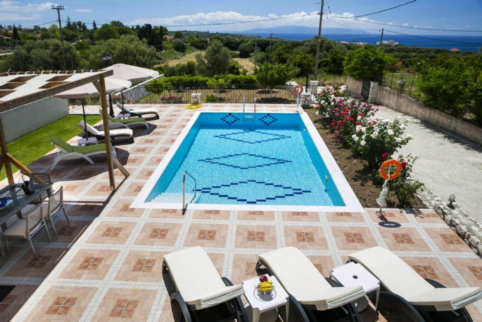 Private pool and terrace with sea views