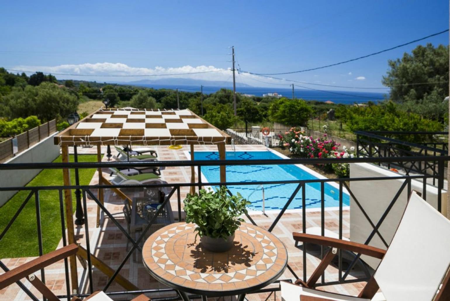 Private pool and terrace area with sea views