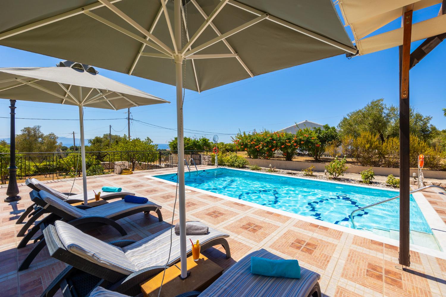 Private pool and terrace with sea views