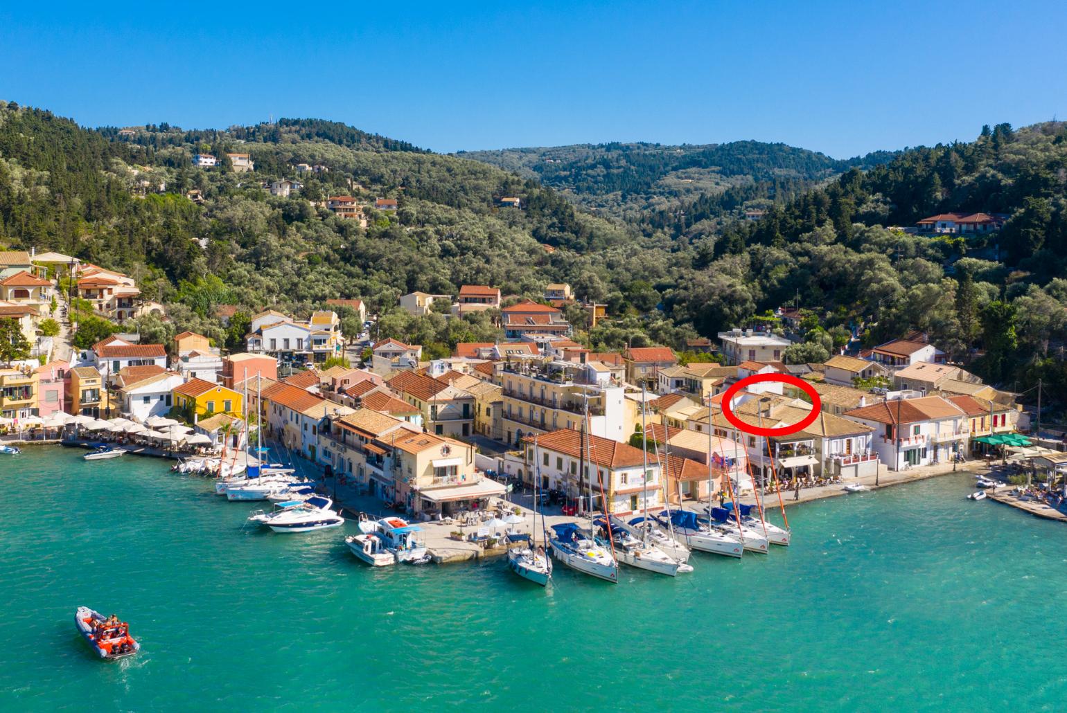 Aerial view of Lakka showing location of Flora Maisonettes 1