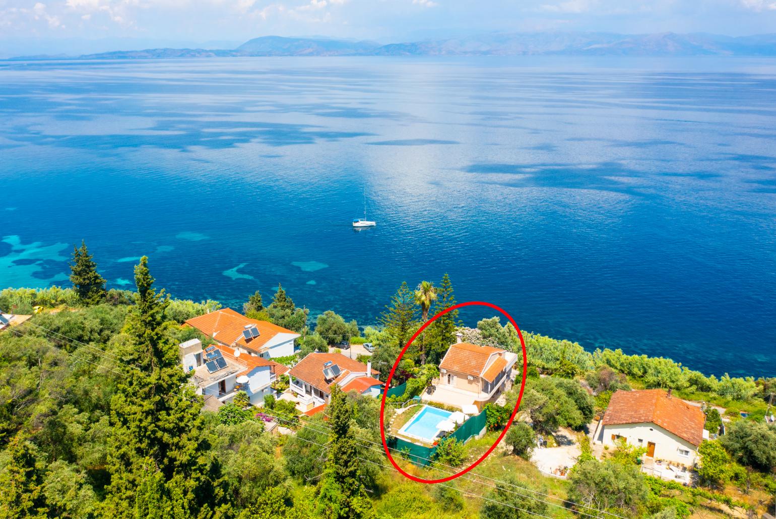 Aerial view showing location of Villa Litsa