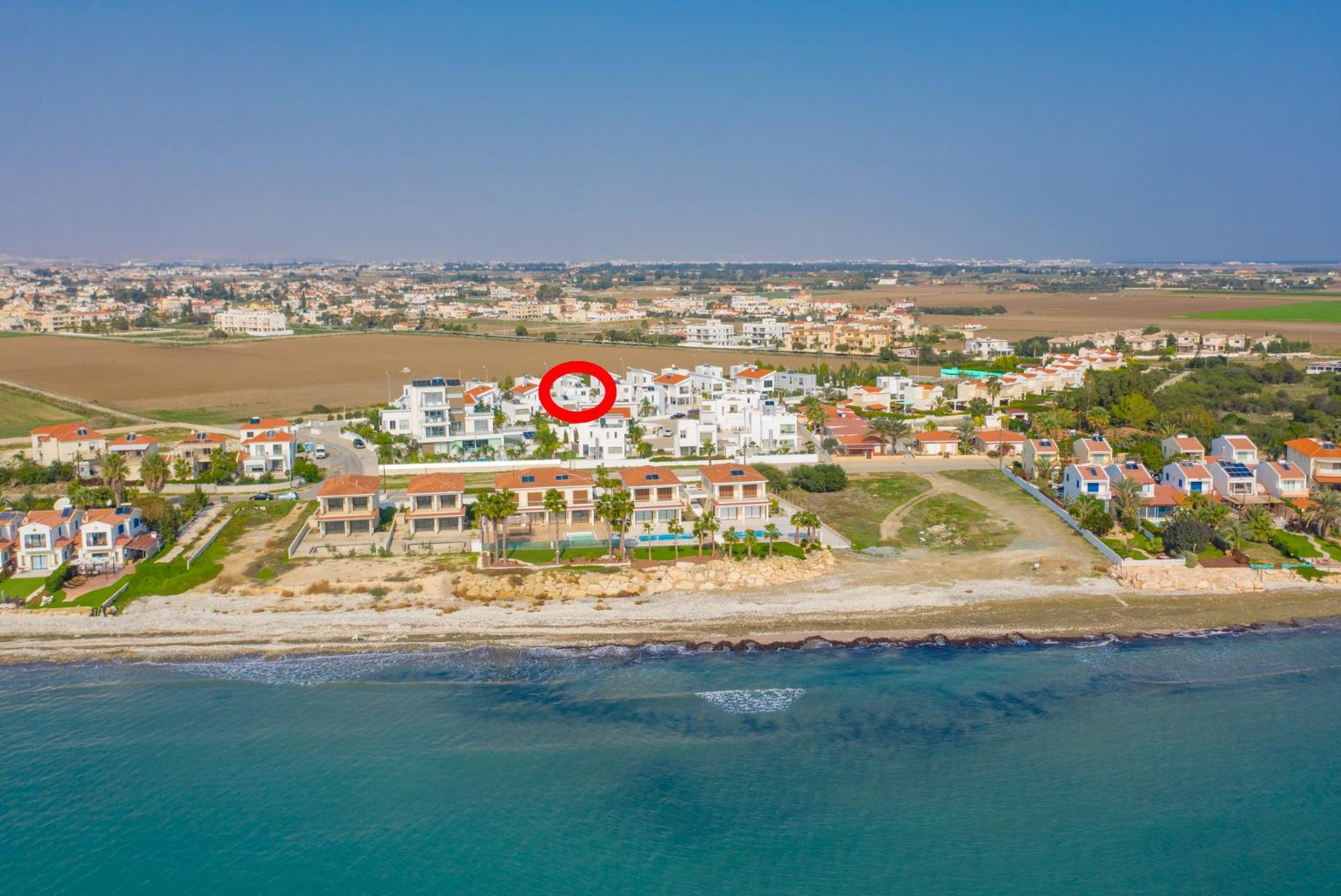 Aerial view showing location of Villa Faros