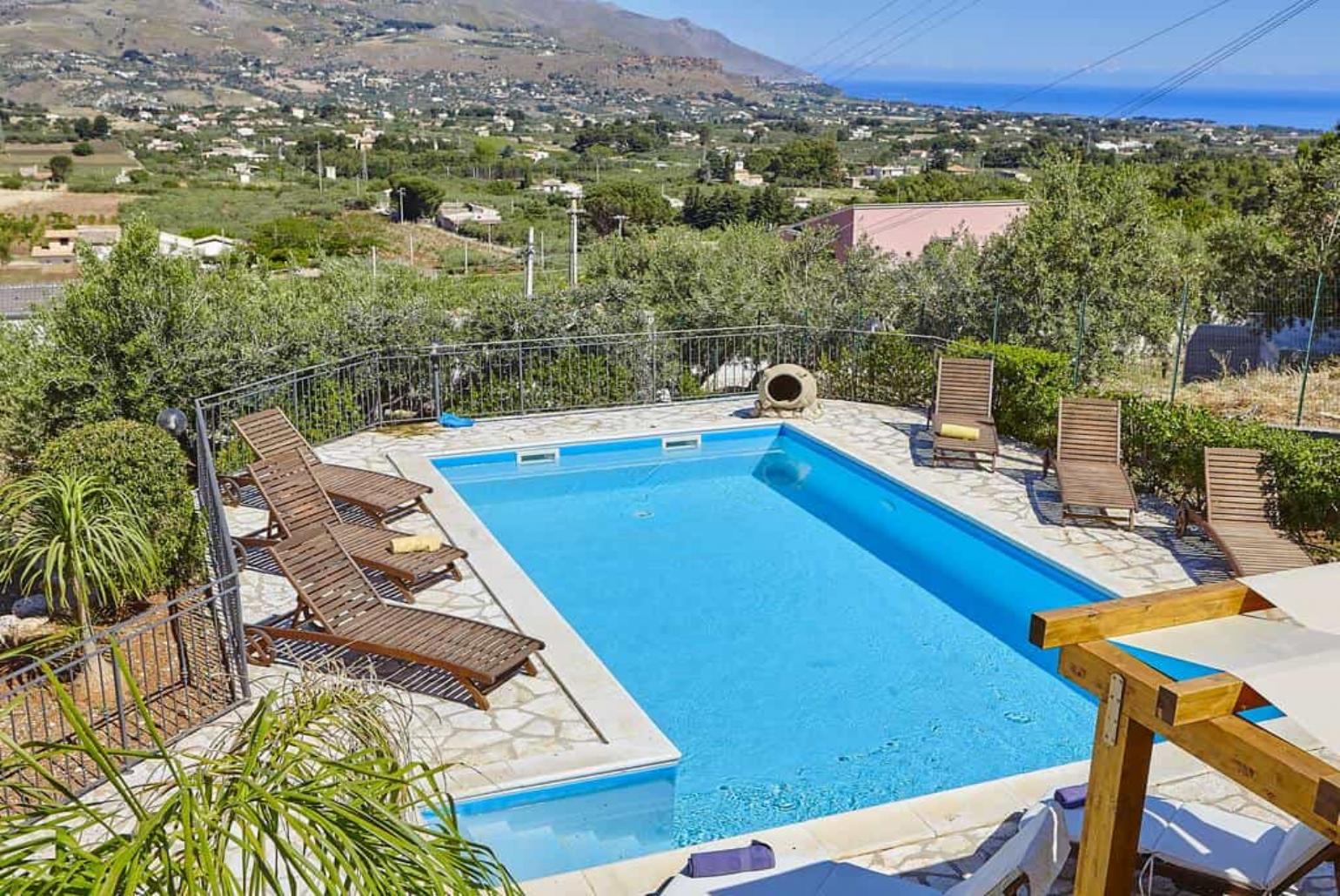 Private pool and terrace with sea views