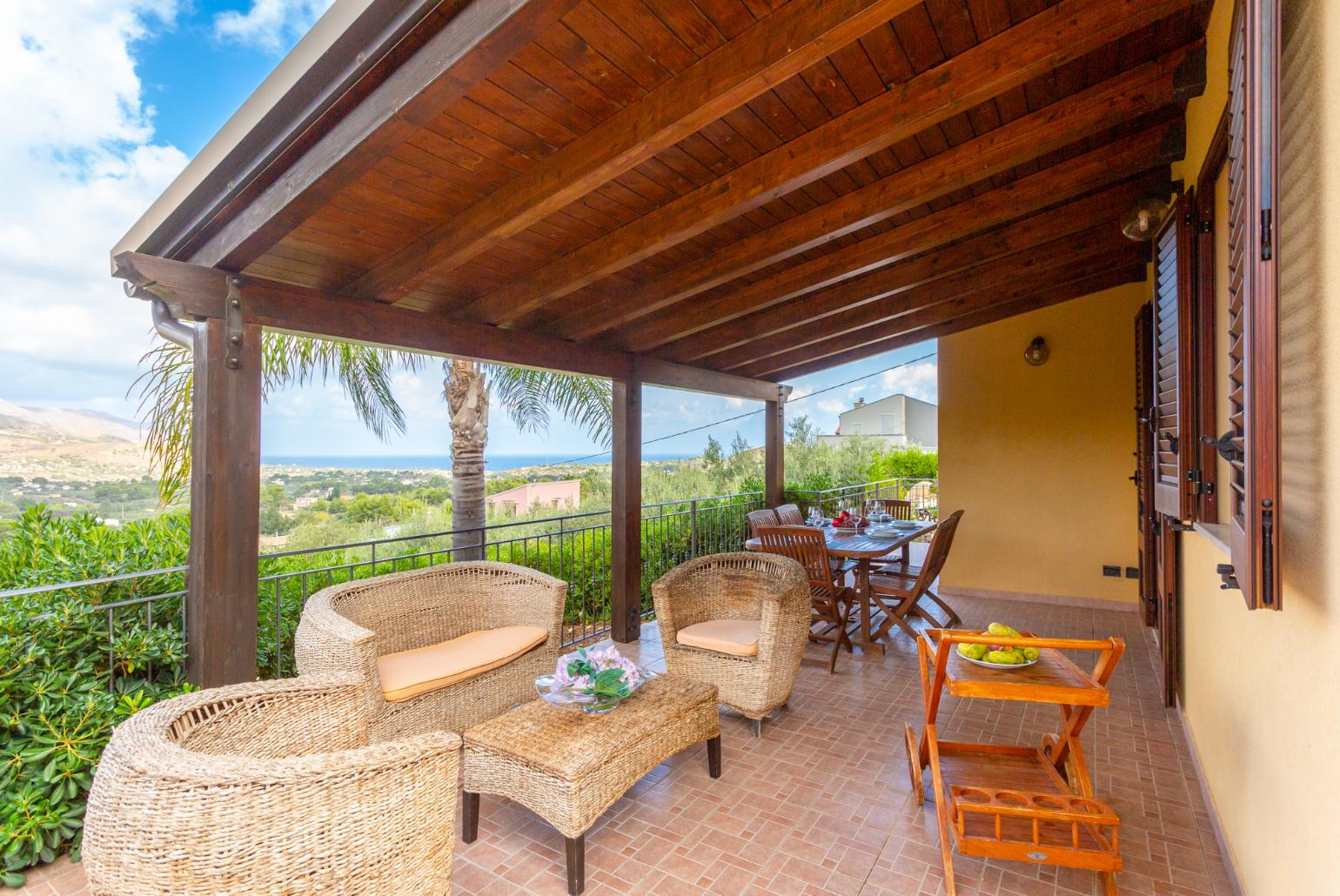 Sheltered terrace area with sea views