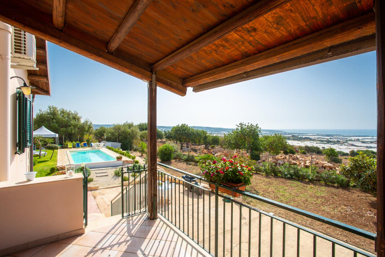 Sheltered terrace area with sea views