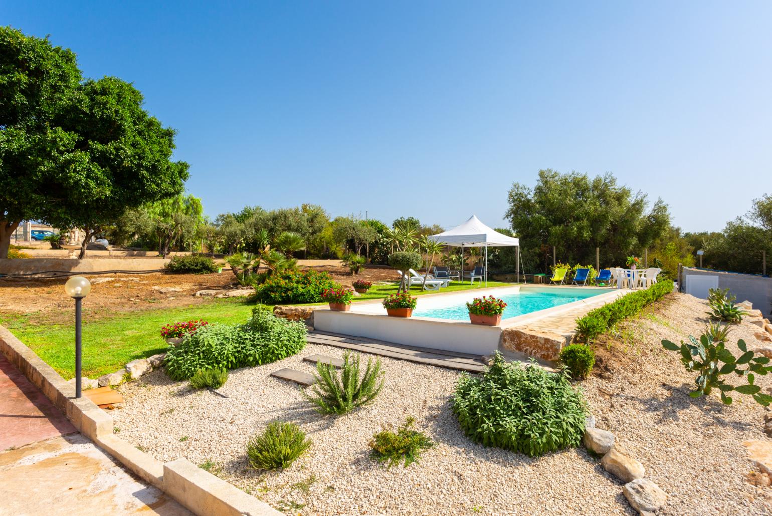 Private pool, terrace, and garden