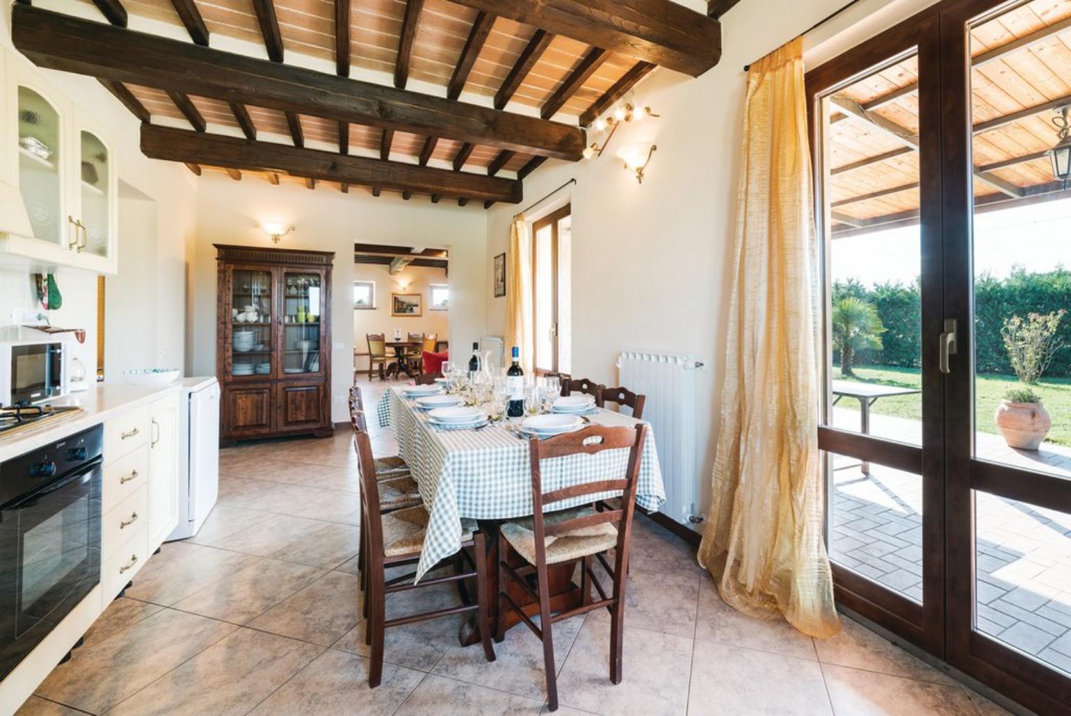  Equipped kitchen and open plan dining area.