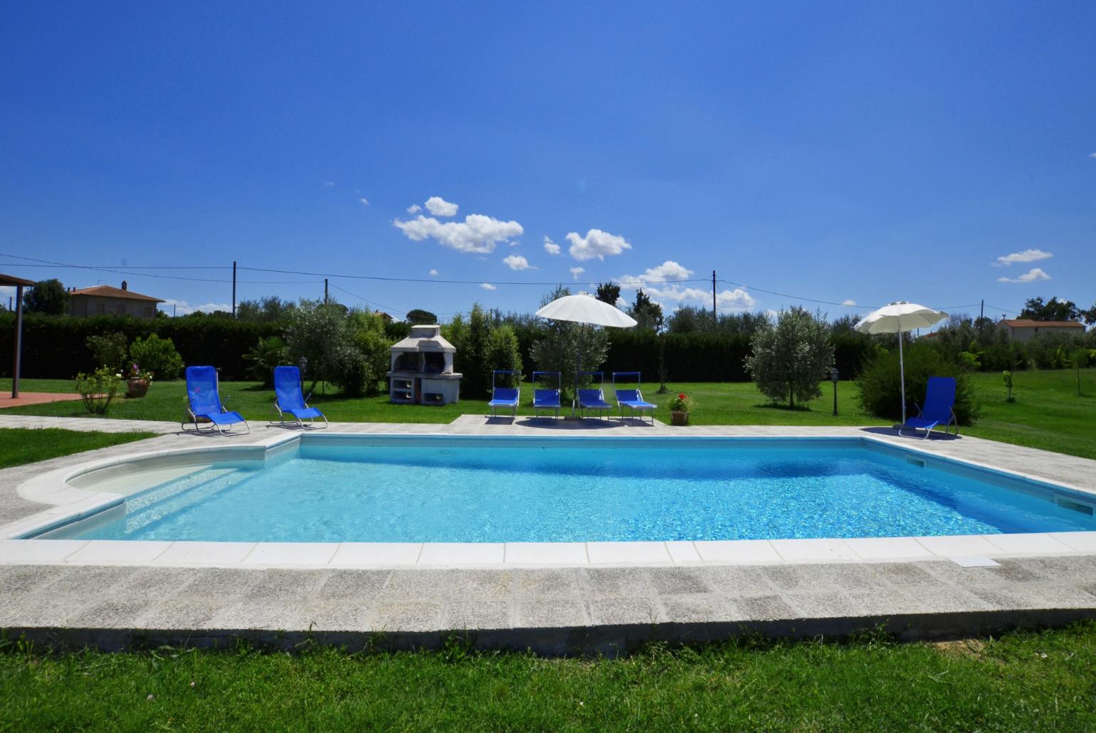 Private pool, terrace, and garden