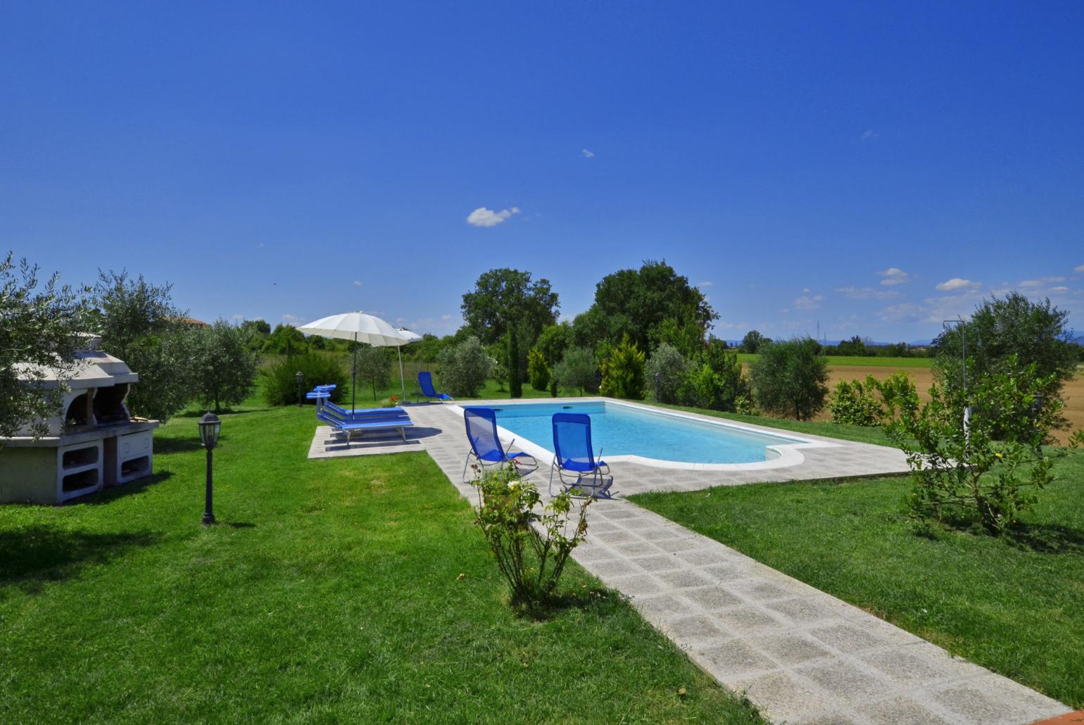 Private pool, terrace, and garden