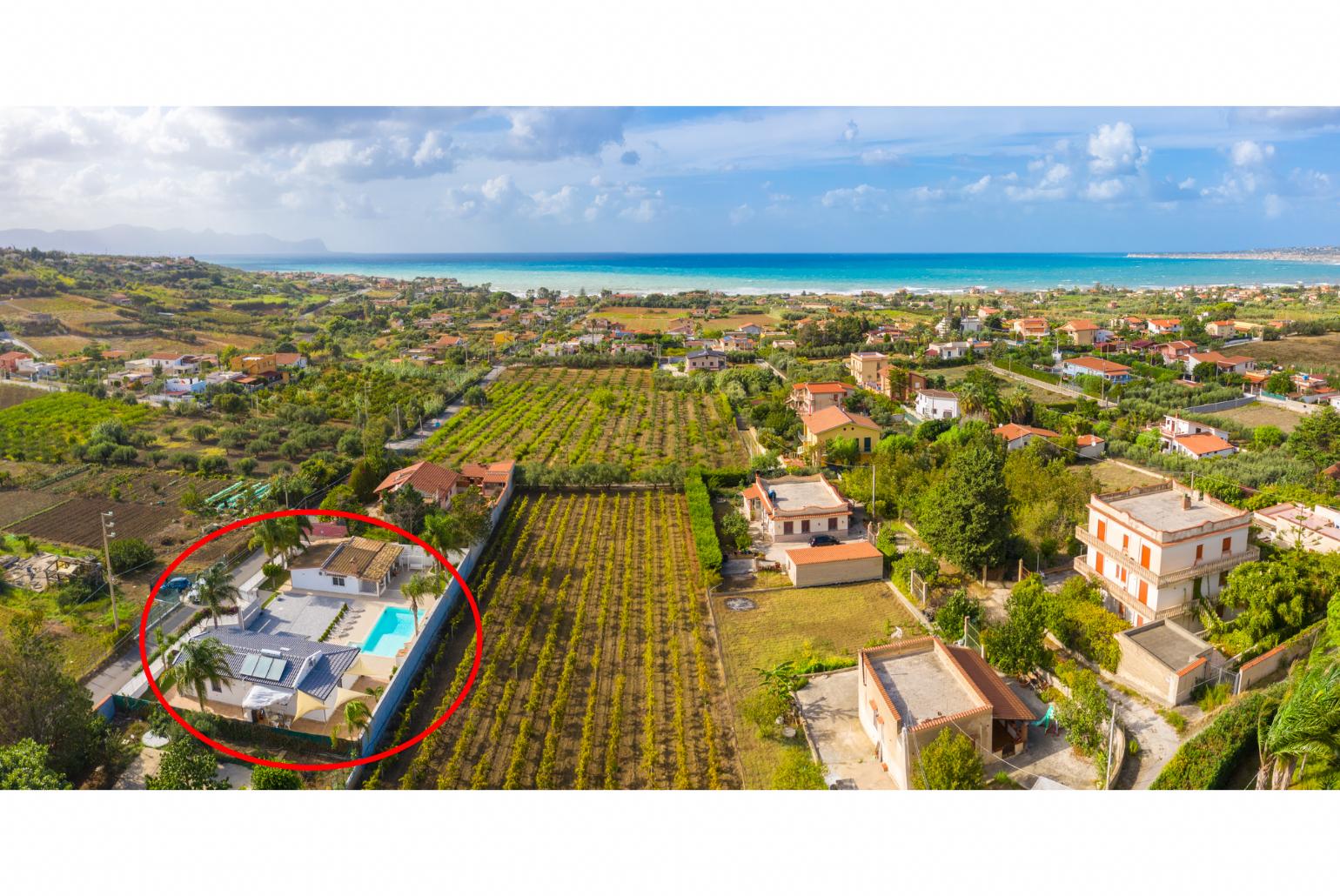 Aerial view showing location of Villa Marianna