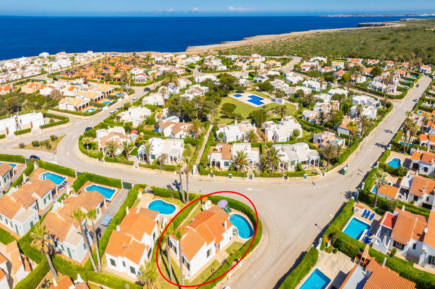 Aerial view showing location of villa