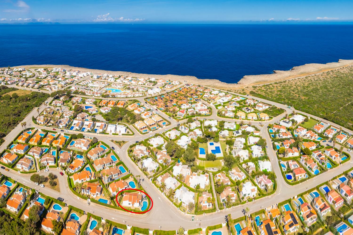 Aerial view showing location of villa