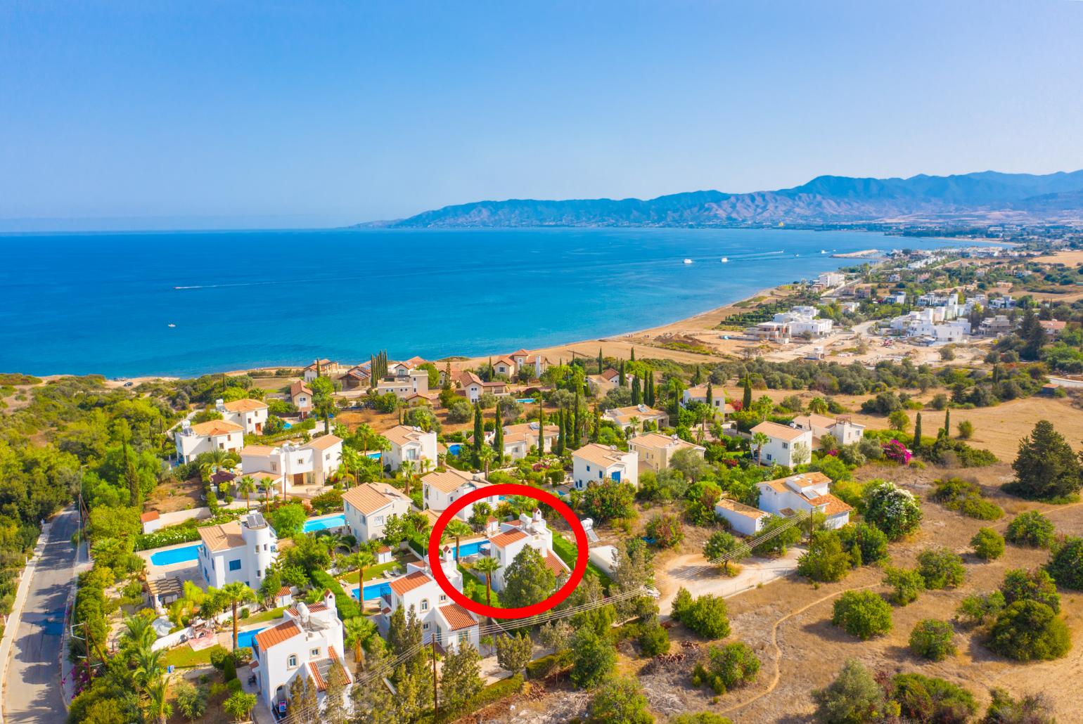 Aerial view showing location of Villa Cleopatra