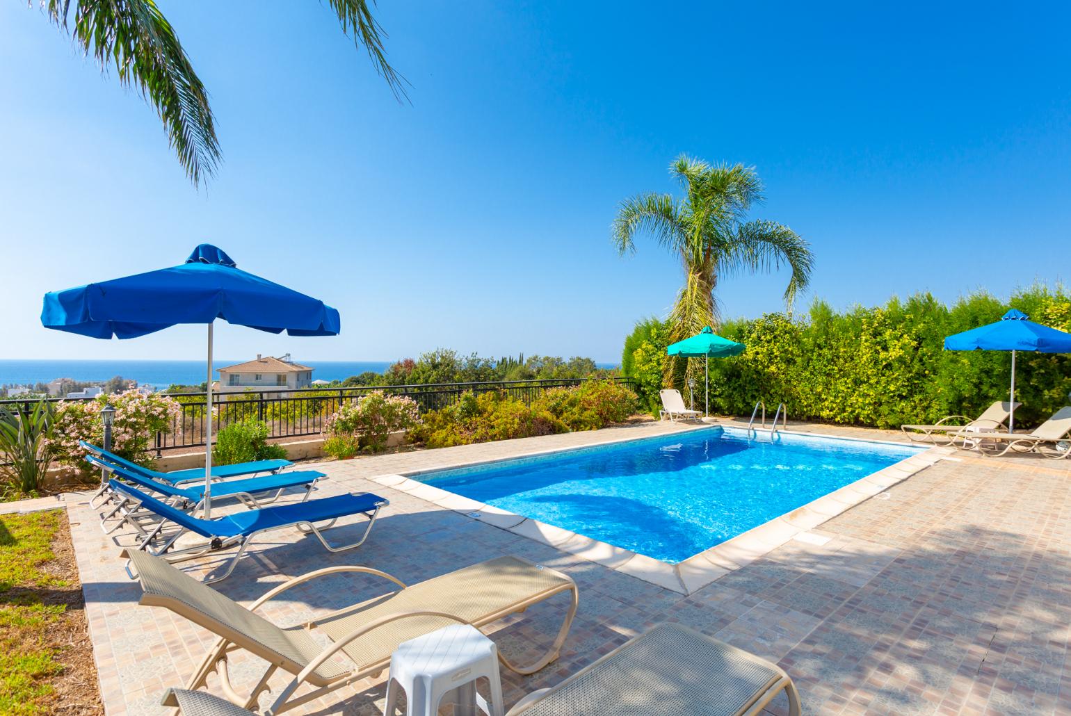 Private pool and terrace with sea views