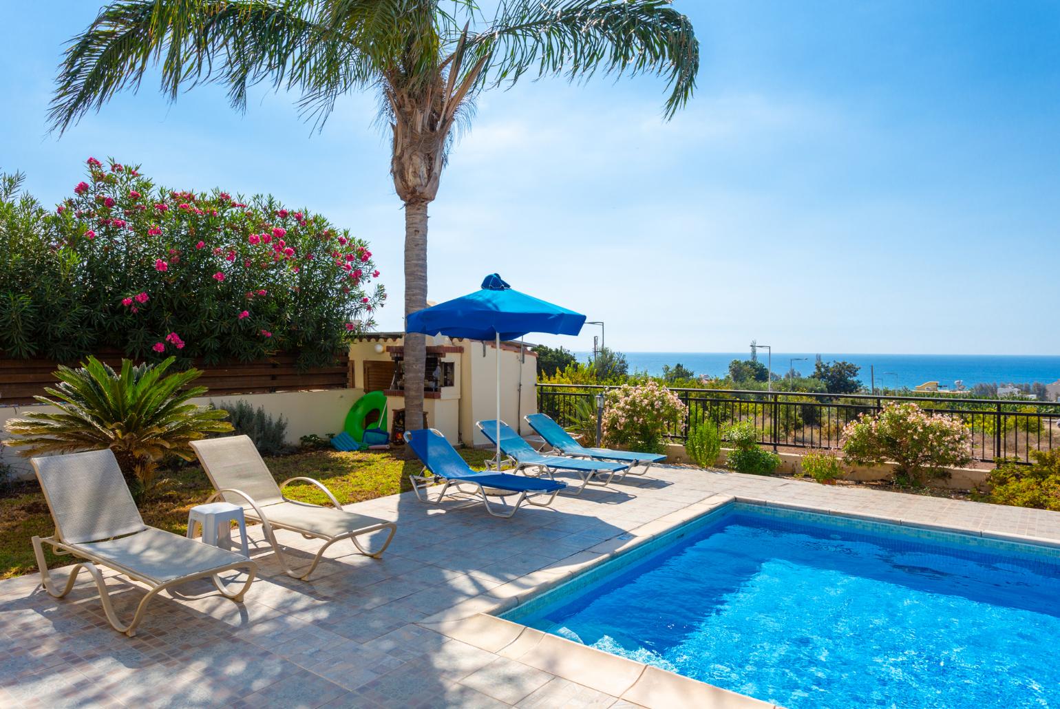 Private pool and terrace with sea views