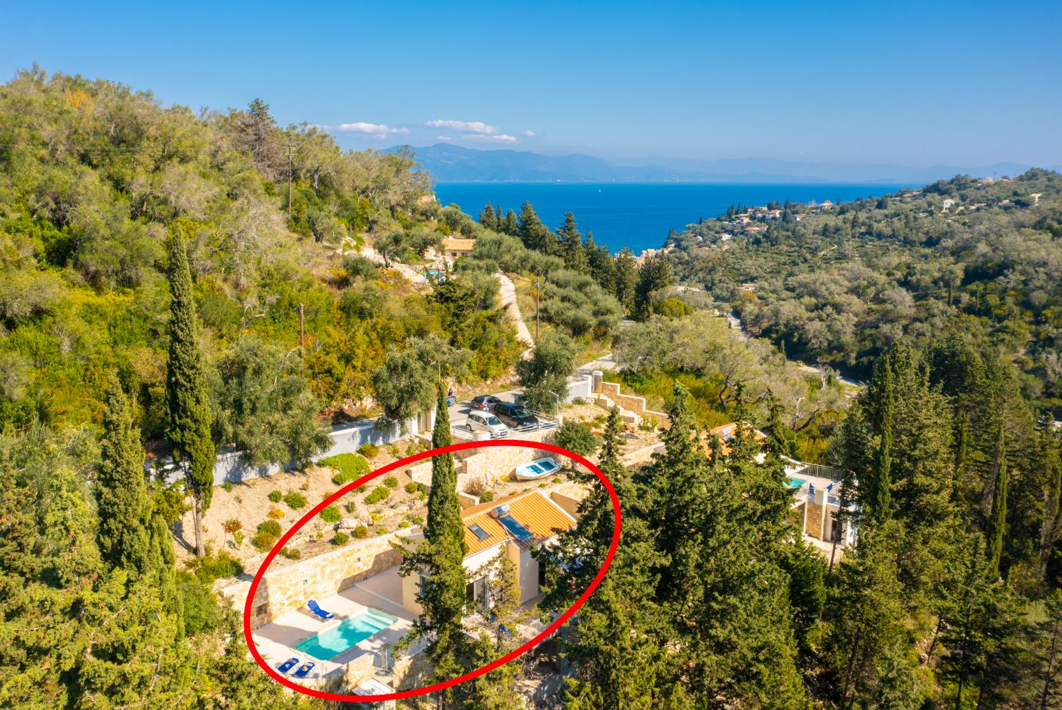 Aerial view showing location of Villa Alexandros