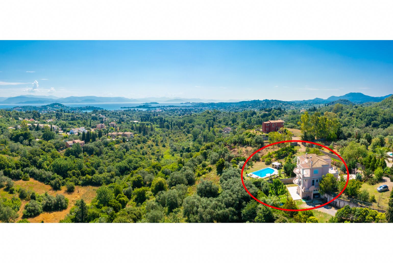 Aerial view showing location of Villa Denise
