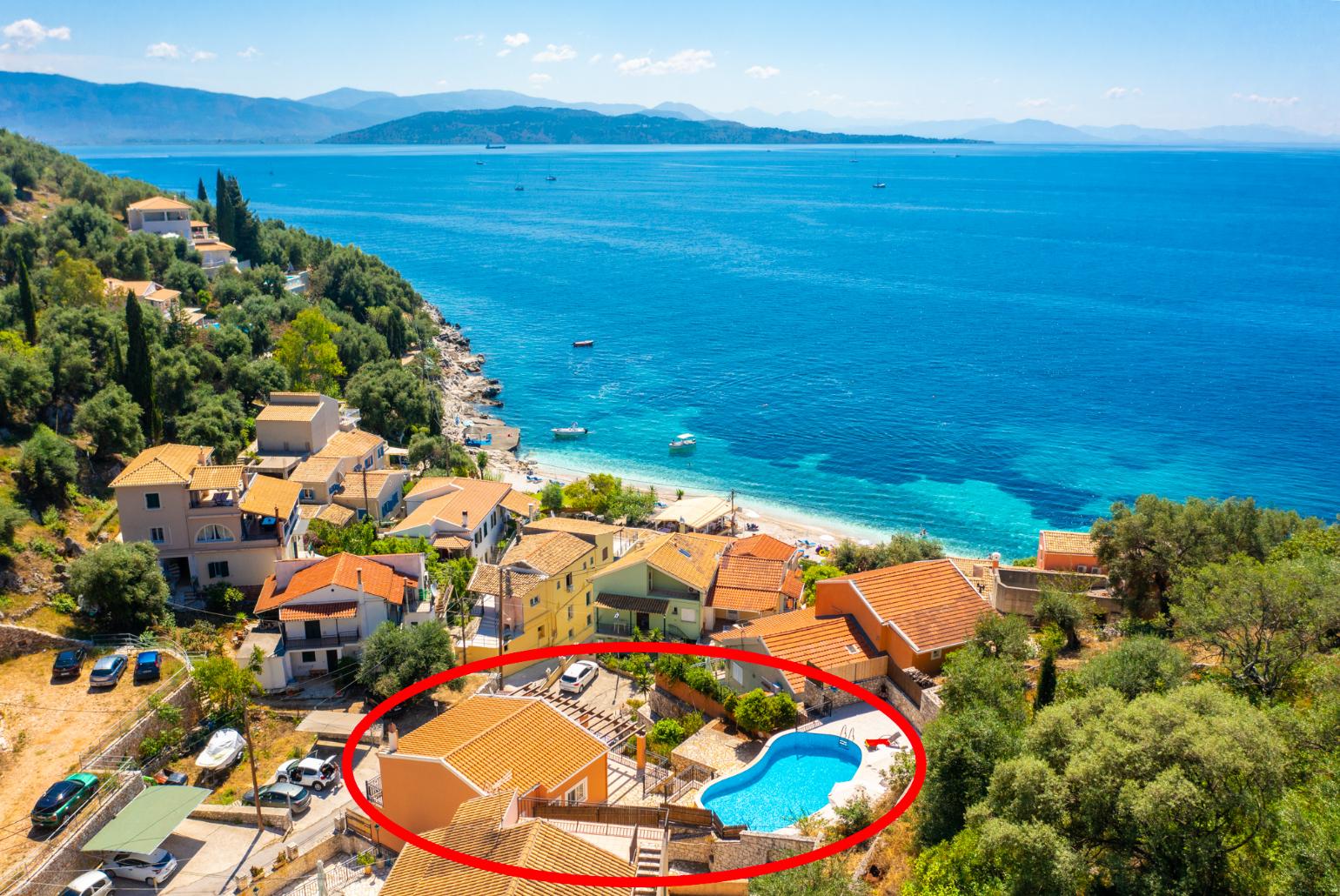 Aerial view of Kaminaki showing location of Villa Konstantinos