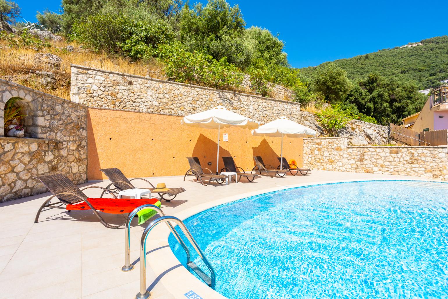 Private pool and terrace with sea views