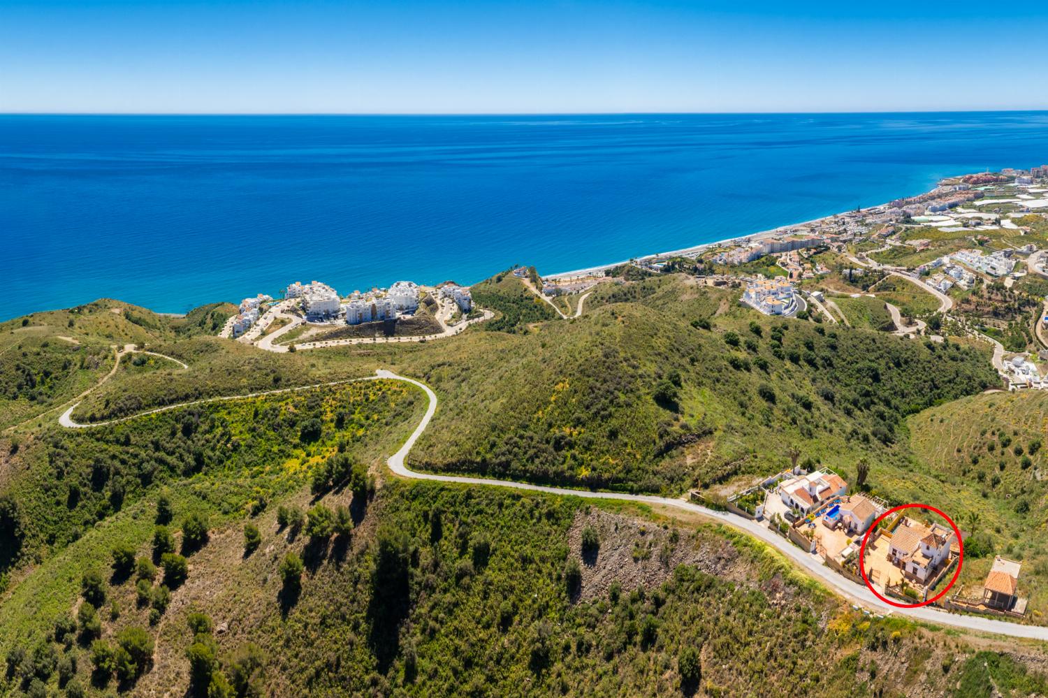 Aerial view showing location of villa