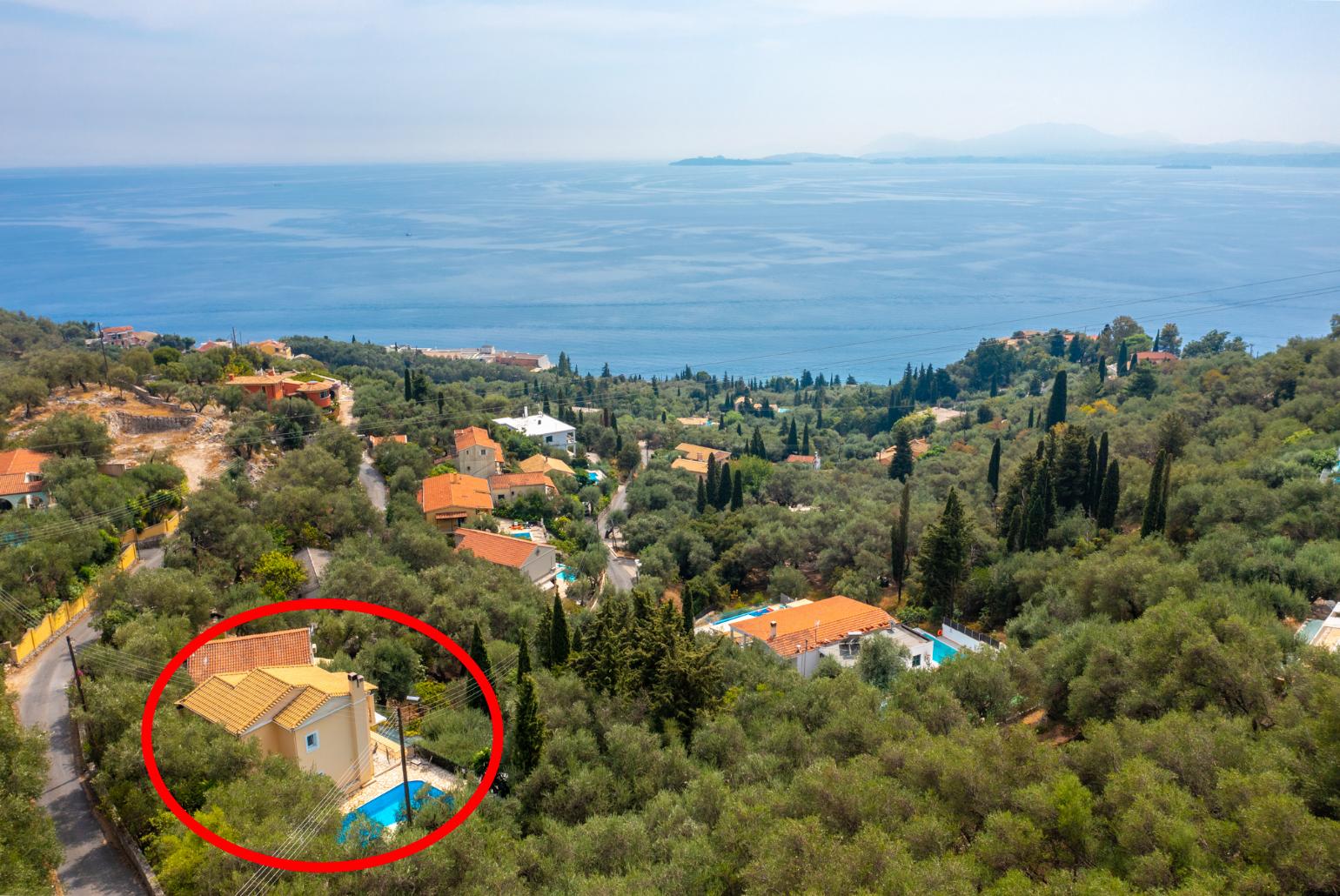 Aerial view showing location of Villa Evie