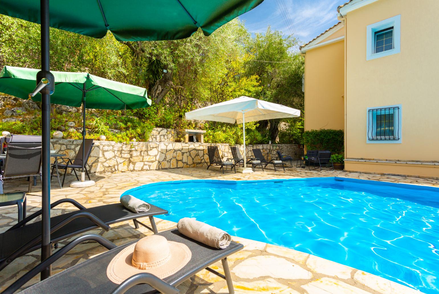 Private pool and terrace with sea views