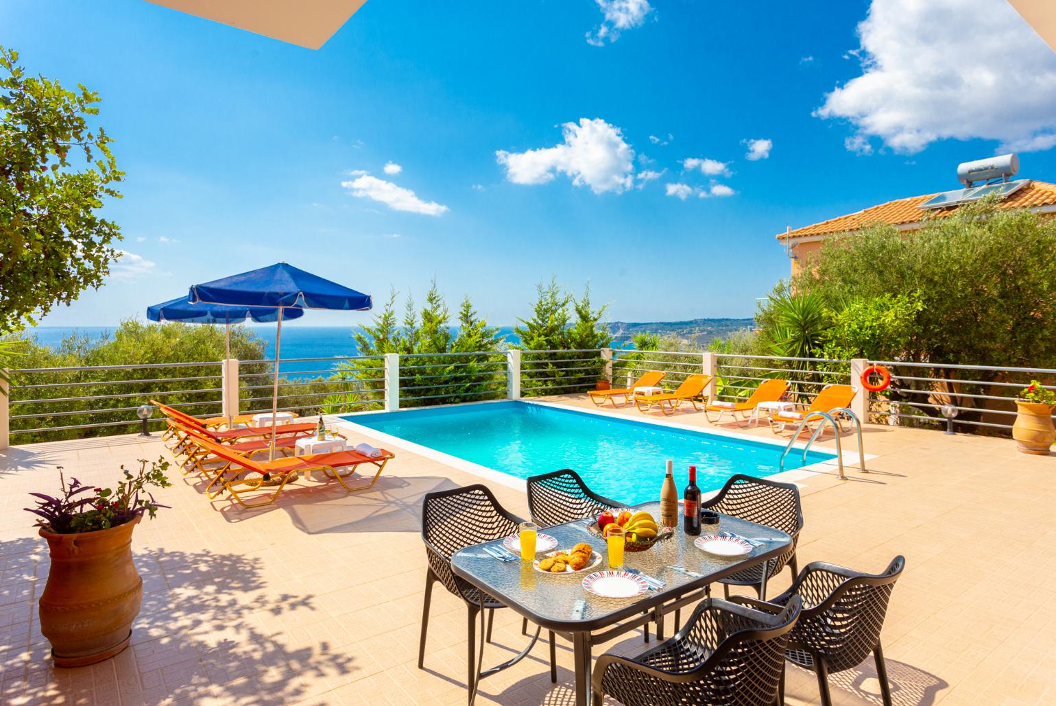 Private pool and terrace with panoramic sea views