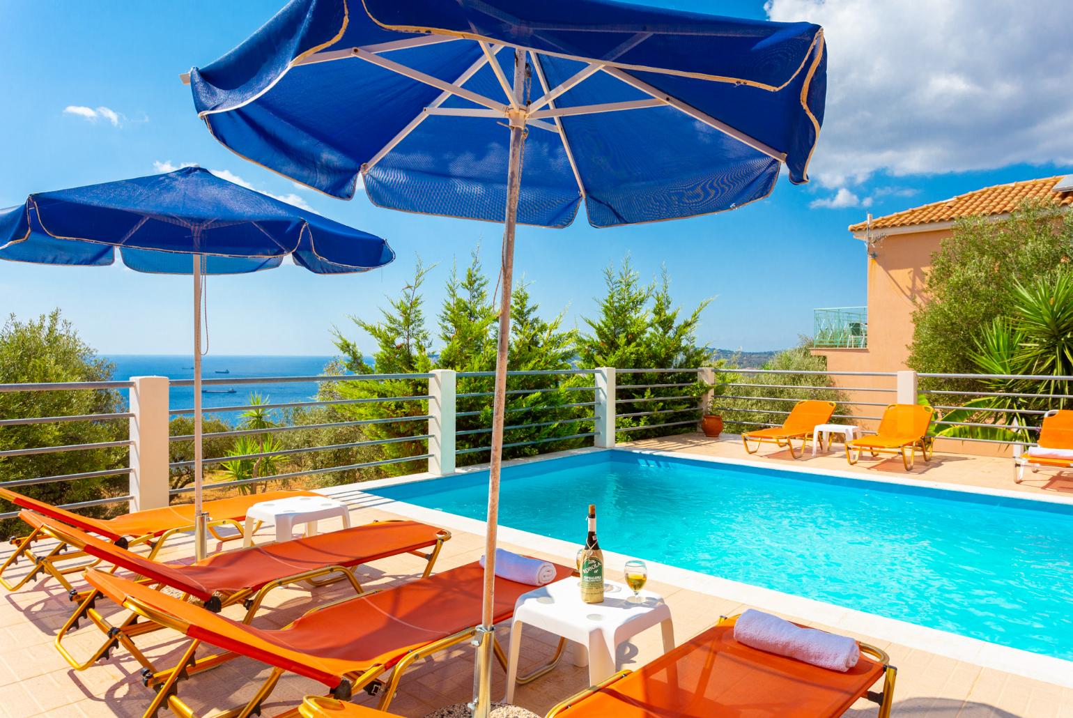 Private pool and terrace with panoramic sea views