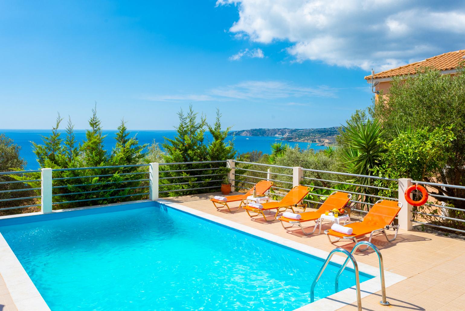 Private pool and terrace with panoramic sea views