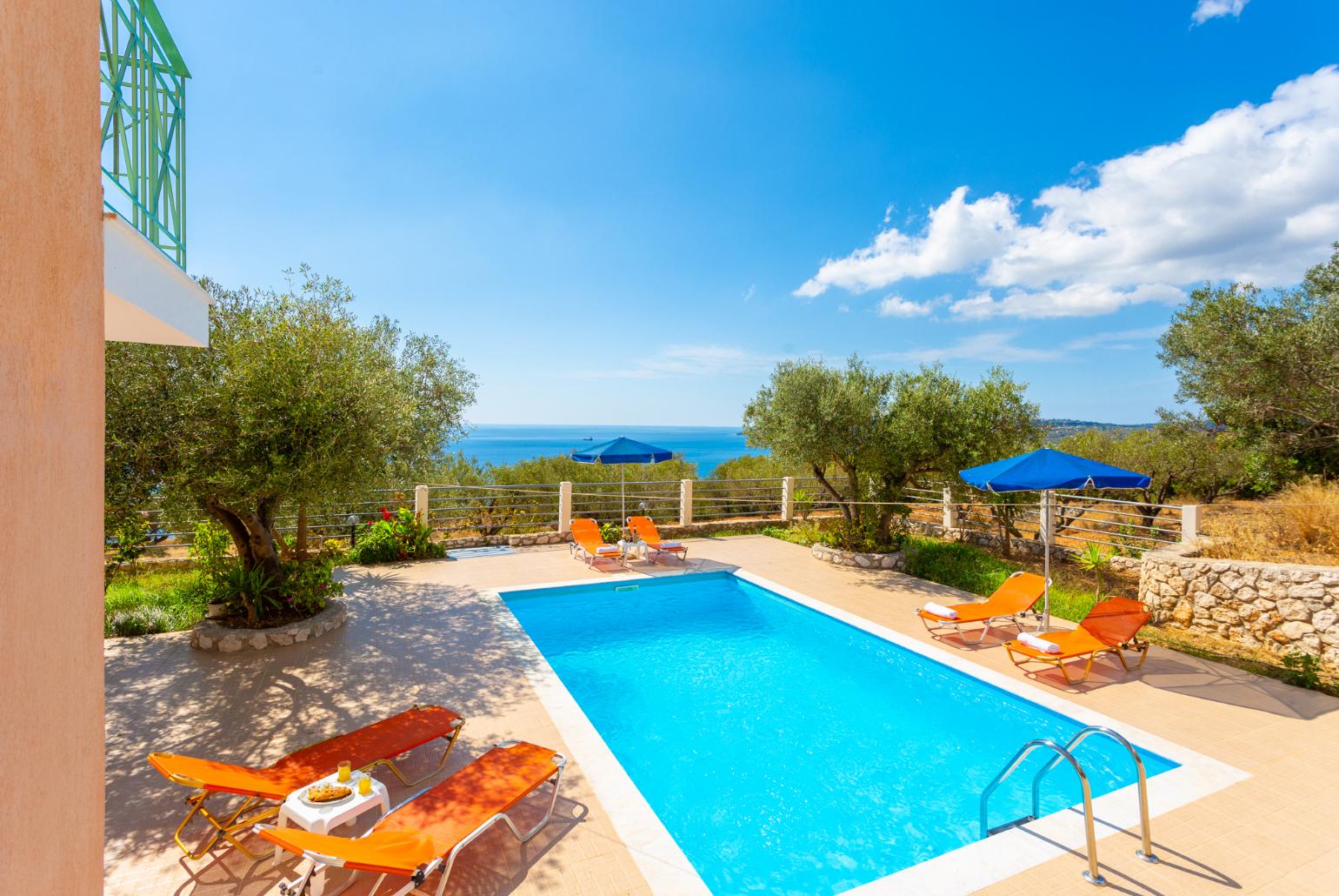 Private pool and terrace with panoramic sea views