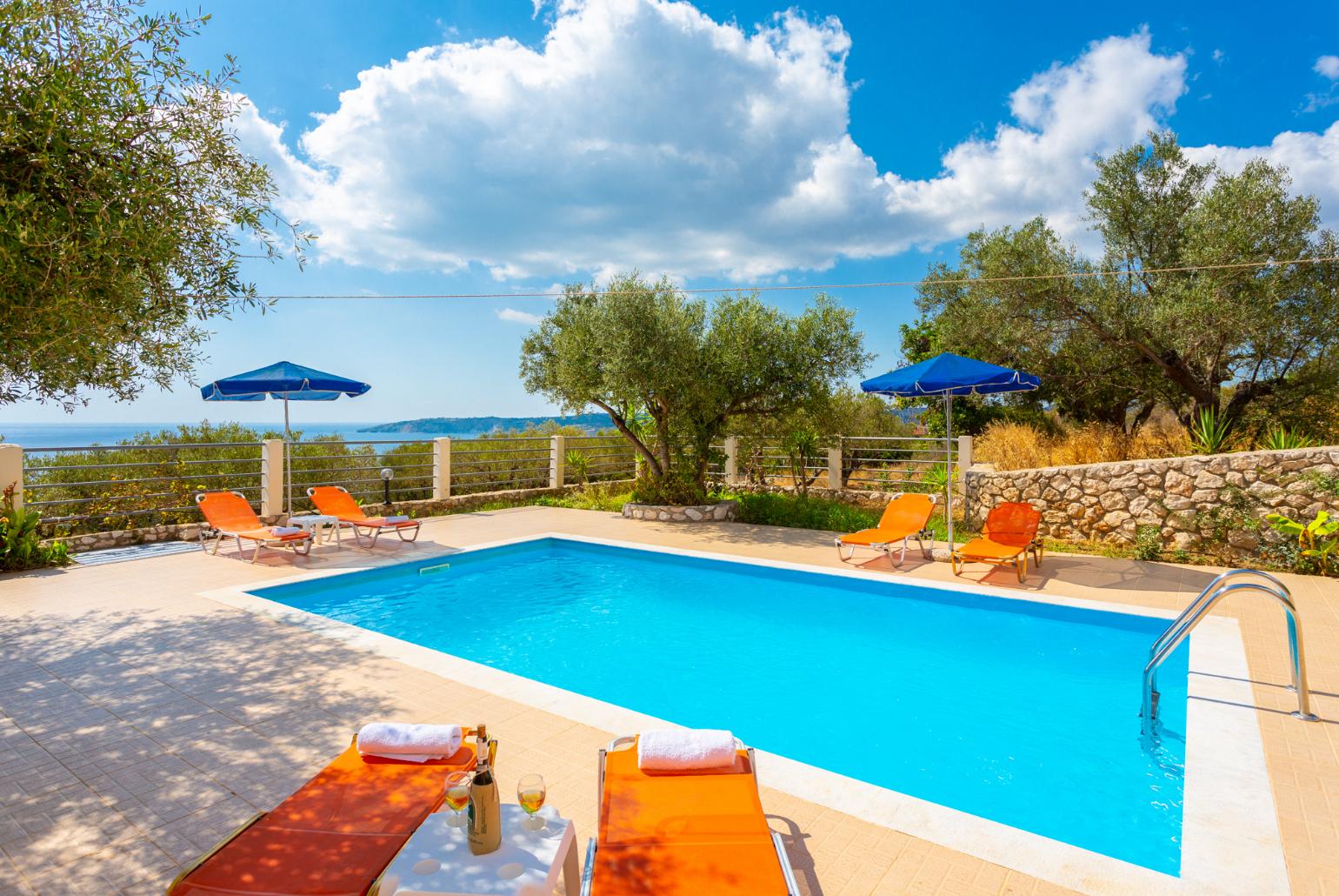 Private pool and terrace with panoramic sea views