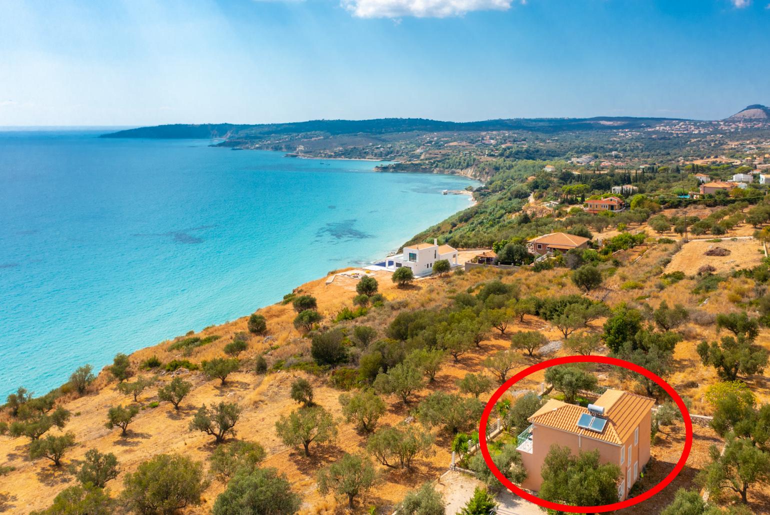 Aerial view showing location of Villa Eri