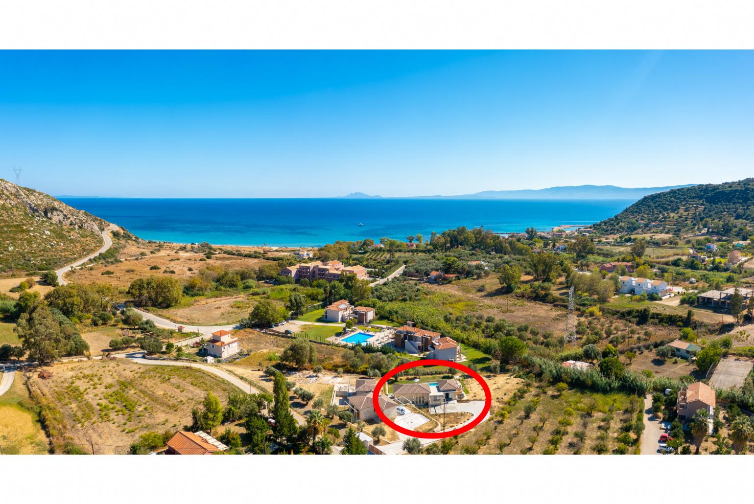 Aerial view showing location of Villa Angelos