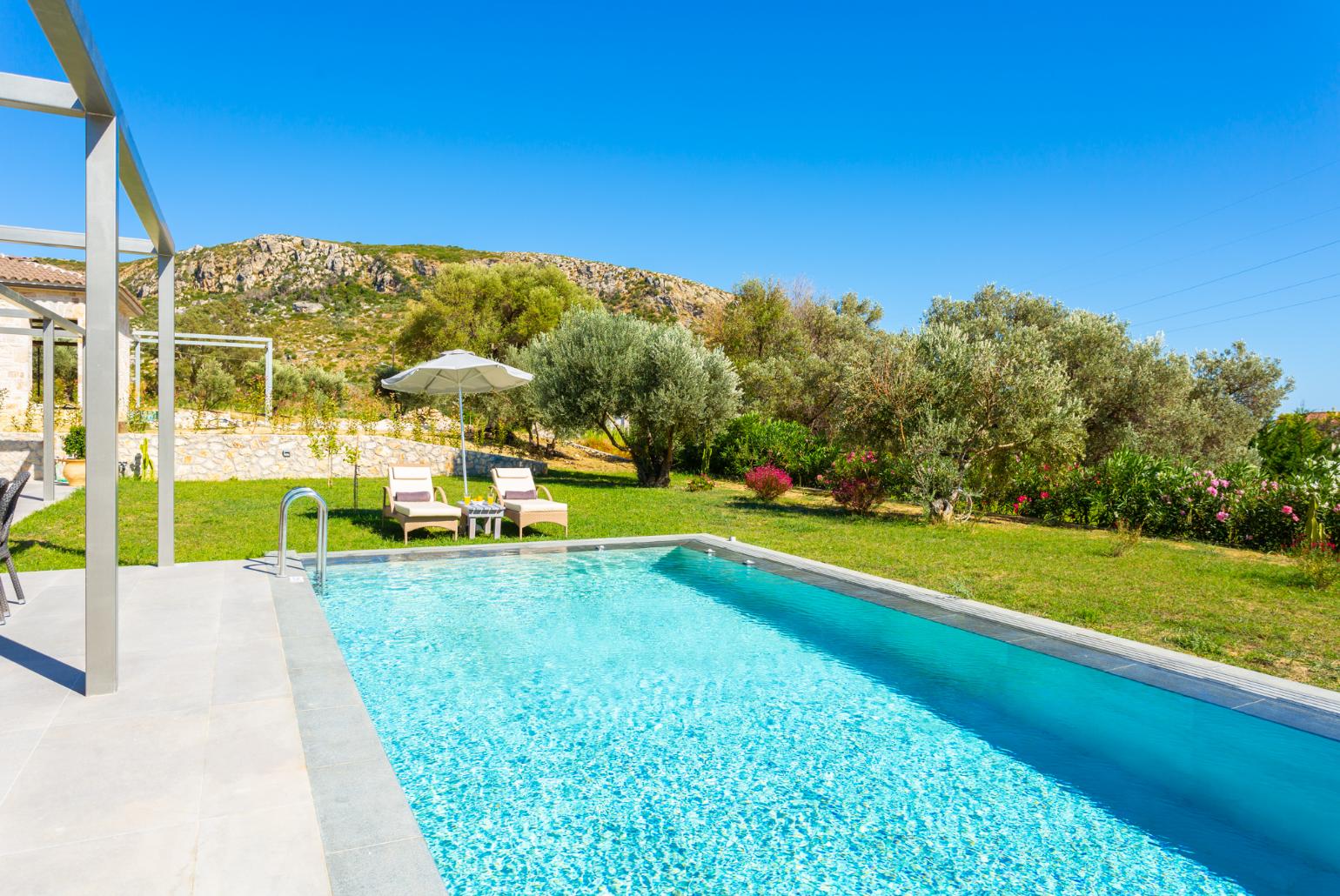 Private pool, terrace, and garden